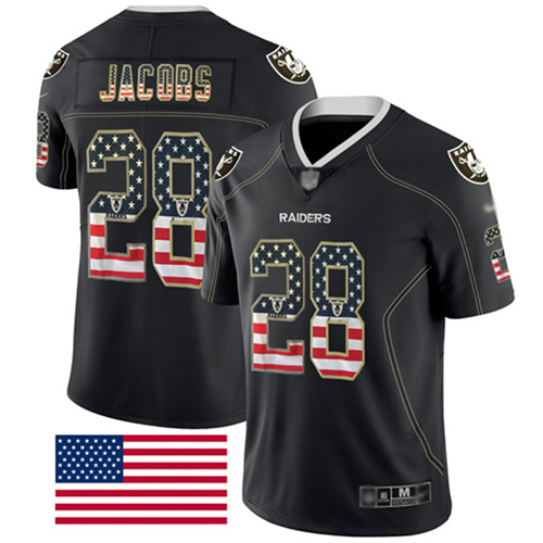 Men Oakland Raiders Limited Black Josh Jacobs Jersey NFL Football #28 Rush USA Flag Jersey->oakland raiders->NFL Jersey